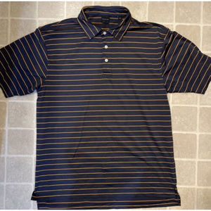 New  Dunning Golf Stripes Polo  Mens Size  Large Blue With Yellow Stripe’s